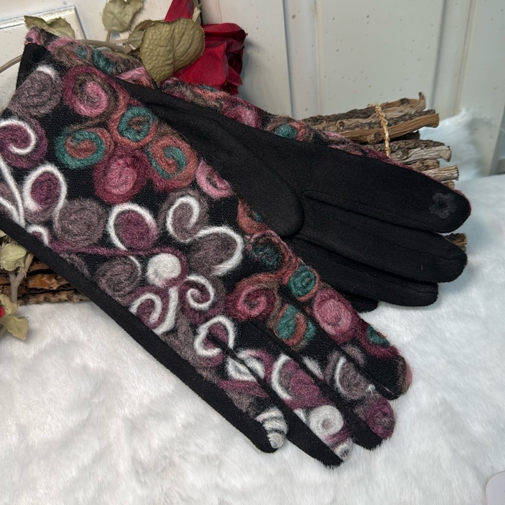 Women’s Microfiber Gloves Yarn Embroidered Touchscreen One Size Fits Most